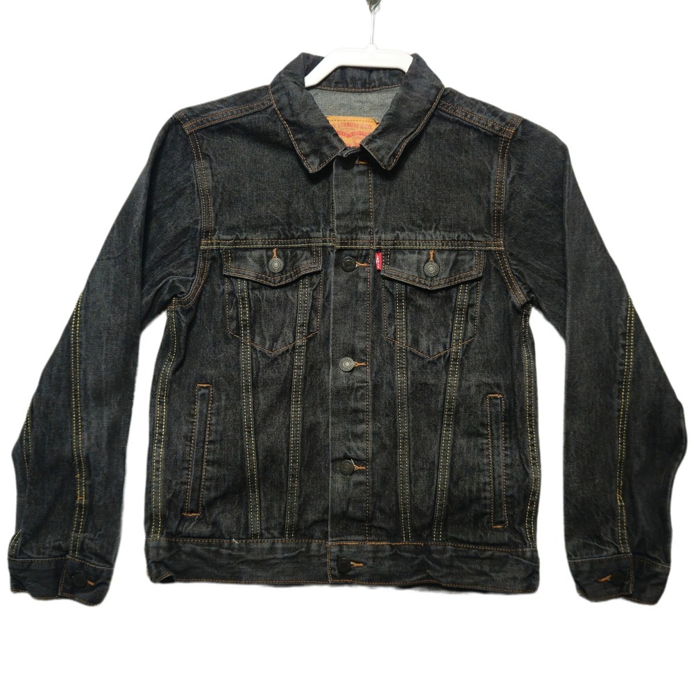 Levis Dark Wash Denim Trucker Jacket Womens XS Youth L Type III Style Fit